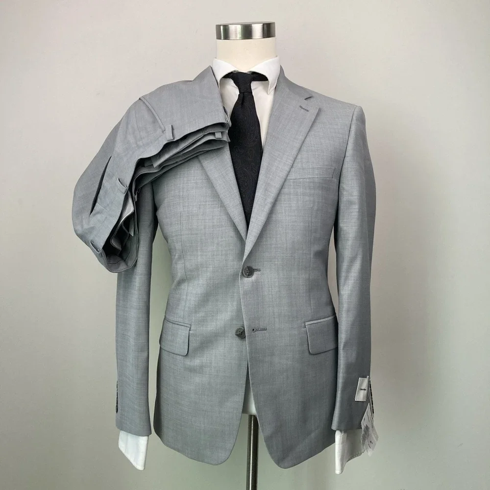 Calvin Klein Men's 2-pc Slim Fit Suit Jacket 42S Pants‎ 38W 32L Wool Blend Grey